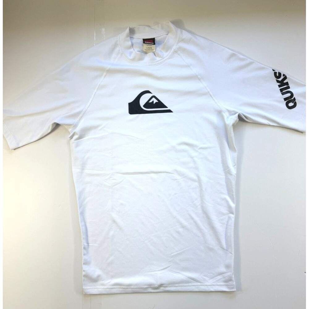 Quiksilver Short Sleeve Rash Guard Swim Surf Shirt White Black Logo Men's Large